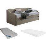 Vente - unique - lit banquette gigogne 2 x 90 x 190 cm - velours - taupe + matelas - lenvia Vente - unique - lit banquette gigogne 2 x 90 x 190 cm - velours - taupe + matelas - lenvia