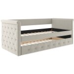 Lit banquette gigogne capitonn� - 2 x 90 x 190 cm - tissu - beige - louise