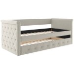 Lit banquette gigogne capitonn - 2 x 90 x 190 cm - tissu - beige - louise
