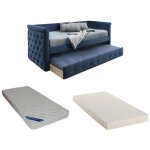 Vente - unique - lit banquette gigogne louise - 2x90x190cm - tissu bleu + matelas