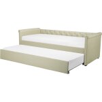 Lit banquette gigogne en tissu beige 80 x 200 cm elégant avec touche chesterfield pour chambre classique ... Lit banquette gigogne en tissu beige 80 x 200 cm elégant avec touche chesterfield pour chambre classique ...