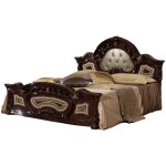 Lit baroque laqu acajou tte de lit capitonne simili cuir beige soraya 180x200