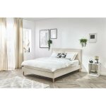 Bobochic - lit sary avec lattes massives pieds en bois naturel 140x190 beige