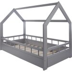Viking choice - lit bois - lit cabane - lit cabane - lit b�b� - 160x80 - gris - avec barri�re
