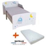 Bebegavroche - lit en bois espace et aventure spatiale 140 cm + matelas