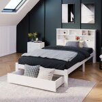 Keepbuying - lit en bois massif avec tiroirs avec le sommier  lattes - 90 x 200 cm blanc