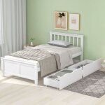 Redom - lit en bois, lit simple, lit jeune, lit adulte, avec tiroirs de rangement, structure en pin, ...