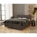 Lit boxspring 200x200 liron - lit double matelas bonell, sommier, topper, tissu boucl - gris fonc (anthology ...