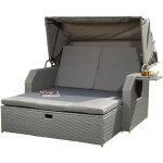 Melko - lit de bronzage / chaise de plage / salon en polyrattan, gris, y compris tablette latrale pliante ...