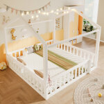 Lit cabane 90�190 cm et 180�190 cm, lit simple modulable avec barri�re, led et cadre maison, sans matelas, ...