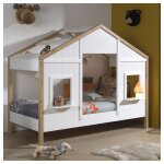 Deladeco - lit cabane 90x200 sommier inclus 2 fenêtres vipack babs blanc et bois Deladeco - lit cabane 90x200 sommier inclus 2 fenêtres vipack babs blanc et bois