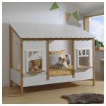 Lit cabane 90x200 sommier inclus vipack housebed blanc et bois Lit cabane 90x200 sommier inclus vipack housebed blanc et bois