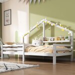 Merax - lit cabane 90x200cm en bois massif - avec �tag�res - blanc