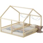 Modernluxe - lit cabane en bois de pin 2x90x200cm - avec toit et sommier � lattes - naturel