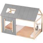 Lit cabane en bois de pin 90x200cm - lit enfant avec toit et fenêtre et sommier à lattes - naturel Lit cabane en bois de pin 90x200cm - lit enfant avec toit et fenêtre et sommier à lattes - naturel