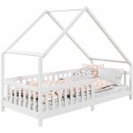 Idimex - lit cabane asym�trique cora 90 x 190 cm en pin massif lasur� blanc