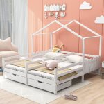 Okwish - lit enfant 2 en 1, 90x200 cm lit cabane avec 2 tiroirs, sommier � lattes et barri�re de protection, ...