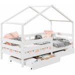 Idimex - lit cabane ena avec tiroirs, 90 x 190 cm en pin massif lasur� blanc