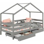 Idimex - lit cabane ena avec tiroirs, 90 x 190 cm en pin massif lasur� gris