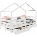 Idimex - lit cabane ena avec tiroirs, 90 x 200 cm en pin massif lasur� blanc