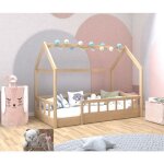 Hobag - lit cabane enfant 80 x 160 cm orel bois avec sommier et barrières Hobag - lit cabane enfant 80 x 160 cm orel bois avec sommier et barrières