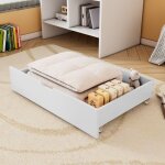 Lit cabane enfant 90 x 200 cm pour 2 tiroirs, 93 x 67 x 20 cm, espace de rangement sous le lit, blanc, ...