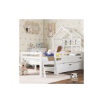 Lit cabane enfant avec �chelle et tiroirs, sommier � lattes inclus, lit mezzanine en bois massif avec ...