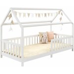 Idimex - lit cabane nina 90 x 190 cm, en pin massif lasur� blanc