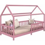 Idimex ? lit cabane nina 90 x 190 cm ? structure en pin massif lasur� rose ? barri�re modulable ? assemblage ...
