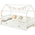 Idimex - lit cabane nuna avec tiroirs, 90 x 200 cm en pin massif lasur blanc