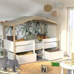 Le quai des affaires - lit cabane piloti 90x190 + 2 tiroirs + 1 sommier + 1 matelas iris / blanc et naturel ... Le quai des affaires - lit cabane piloti 90x190 + 2 tiroirs + 1 sommier + 1 matelas iris / blanc et naturel ...