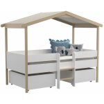 Lit cabane mi - hauteur 90x190 sommier et tiroirs inclus kayla bois et blanc