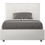 Lit capitonné 120x190 cm simili cuir blanc mira - option avec sommier et coffre Lit capitonné 120x190 cm simili cuir blanc mira - option avec sommier et coffre