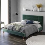 Hauss spole - lit capitonn� 140 x 200 cm avec sommier � lattes et t�te de lit, velours, vert, sans matelas ...