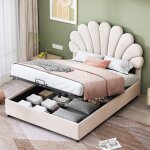 Lit capitonn� 140 x 200 cm, avec t�te de lit fleurie et sommier � lattes, avec t�te de lit r�glable en ...