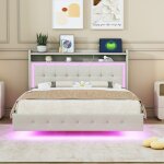 Redom - lit adulte rembourr�, lit 2 personnes avec port usb et lumi�re led, 140x200 cm, pieds de lit ...