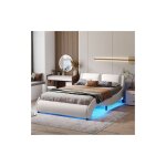 Redom - lit capitonn 140x200 cm lit 2 place, avec cadre de lit lumineux led et sommiers  lattes, simili ...