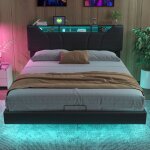 Lit capitonn�, 160 x 200 cm, lit double de style moderne avec t�te de lit de rangement, port usb, lumi�re ...