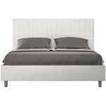 Lit capitonn 160x200 cm simili cuir blanc  carreaux sunda - option avec sommier et coffre