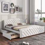 Lit adulte rembourré 180 x 200 cm - lit jeune avec sommier à lattes, 2 tiroirs, simili cuir, blanc Lit adulte rembourré 180 x 200 cm - lit jeune avec sommier à lattes, 2 tiroirs, simili cuir, blanc