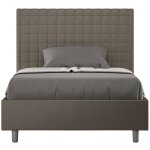 Lit capitonn� 90x190 cm simili cuir cappuccino � carreaux sunda - option avec sommier et coffre