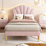 Hauss spole ? lit simple 90�200 cm ? lit rembourr� en velours rose ? t�te de lit r�glable ? structure ...