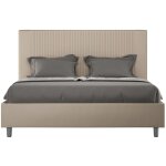 Lit moderne 160x200 cm avec tte de lit rayures verticales matelass simili cuir caf bazen -