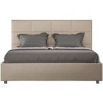 Lit double capitonné 160x200 cm simili cuir café au lait mira - Lit double capitonné 160x200 cm simili cuir café au lait mira -