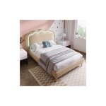 Wishdor - lit capitonn� simple lit adolescent 90 x 190 cm avec sommier � lattes et t�te de lit led r�glable, ...