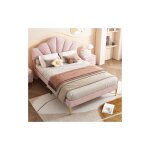 Lit 140x190 cm, lit double moelleux, lit enfant avec t�te de lit r�glable et sommier � lalttes, en velours, ...