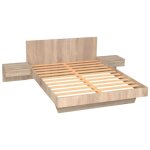 Le quai des affaires - lit cool 140x190 cm + 2 chevets + sommier / d�cor ch�ne blanchi / 192x234x75 cm ...