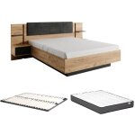 Lit avec chevets 140 x 190 cm - avec leds - coloris : naturel et anthracite + sommier + matelas - elynia ... Lit avec chevets 140 x 190 cm - avec leds - coloris : naturel et anthracite + sommier + matelas - elynia ...