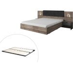 Vente - unique - lit avec chevets 160 x 200 cm - avec leds - coloris : naturel et anthracite + sommier ...