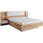 Lit avec chevets 160 x 200 cm - avec leds - coloris : naturel et blanc - elynia